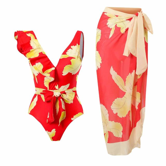 Trajes de baño para mujer, Trajes de baño para mujer, Traje de baño de una pieza, Bikini, Traje de baño con cordones, Falda larga, Conjunto de dos piezas de gasa, Traje de baño para mujer