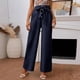 thumbnail image 2 of Pantalones largos de mujer de moda de verano de algodón sólido de lino botón Casual pantalones largos de cintura elástica Odeerbi  ODB-2, 2 of 8