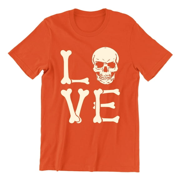 Love Skull Couples Halloween Gothic Costume Skeleton Head Unisex Men's T-shirt, 3XL, Orange