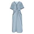 thumbnail image 4 of Ahabrexf Summer Dress for Women,V-Neck Short Sleeve Solid Long Casual Dress, 4 of 8