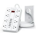 thumbnail image 1 of Enchufe plano HUNIAN Power Strip con protector contra sobretensiones, 8 salidas, 6 USB, 1 of 7