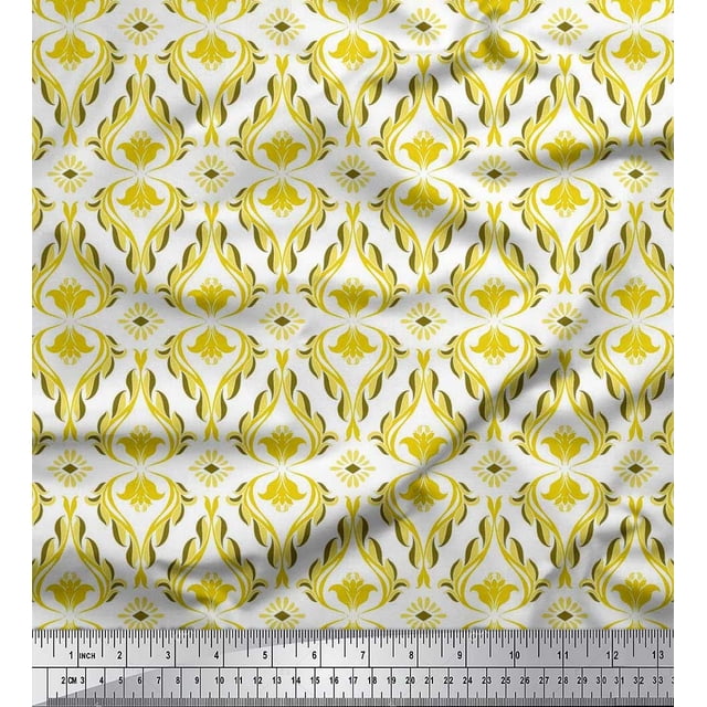 Soimoi Cotton Poplin Fabric Ogee Damask Print Fabric by Yard 56 Inch Wide