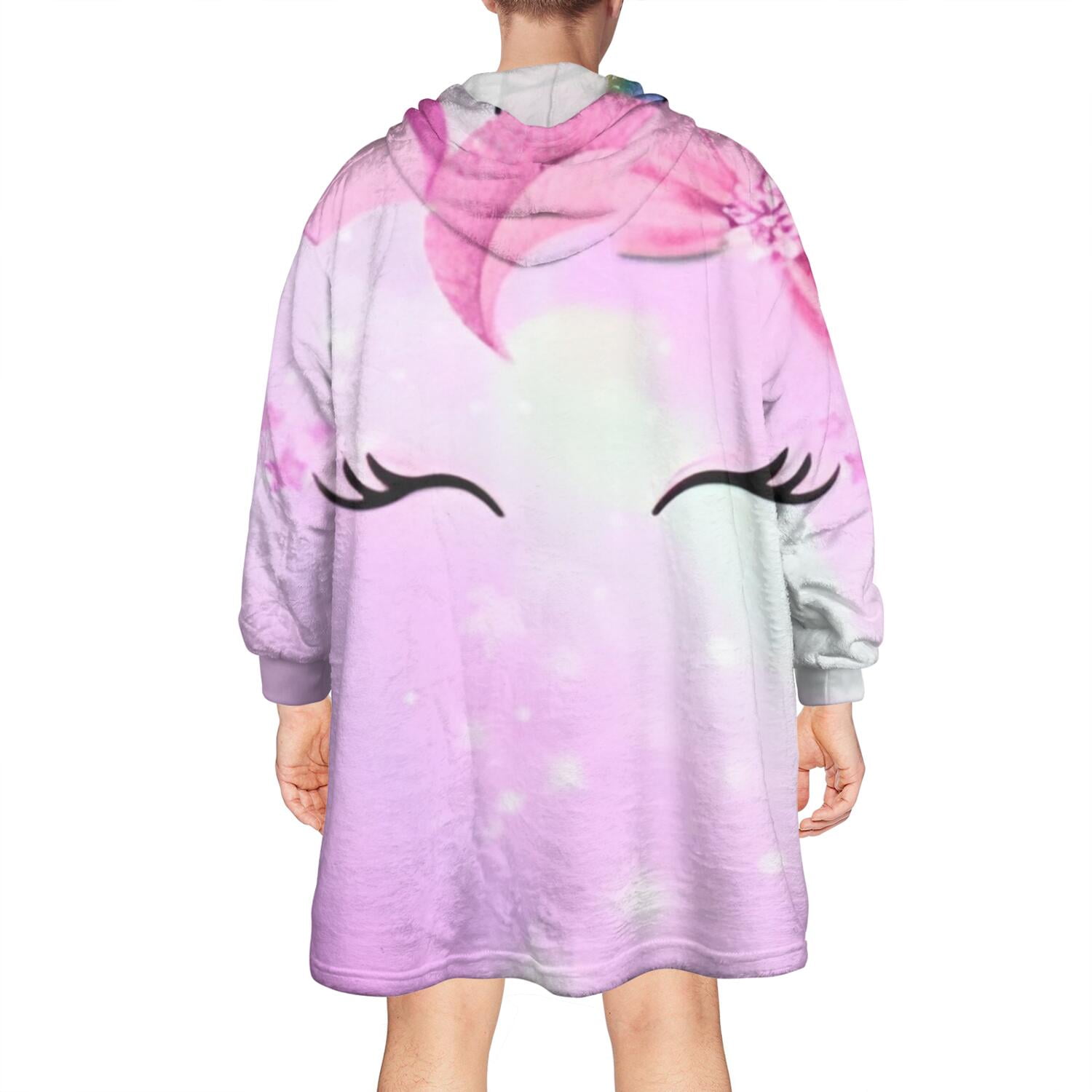 Wearable Oversized Blanket,Rainbow Unicorn Pattern Wearable Blanket Hoodie for Adults,Cozy Hooded Blankets with Super Pockets,Super Warm Fuzzy Pullover for Women & Men