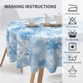 thumbnail image 5 of Christmas Snowflake Blue Round Tablecloth 60 Inch Blue and White New Year Decor Holiday Snow Winter Table Cloth Polyester Fabric Washable Table Cover for Home Kitchen Outdoor Party, 5 of 6