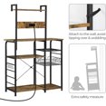 thumbnail image 6 of LYYHTY 55" Industrial Kitchen Baker's Rack with Power Outlet, 4-Tier Utility Storage Shelf with Wire Basket & 10 Hooks for Kitchen/Dining Room/Living Room,Rustic Brown, 6 of 8