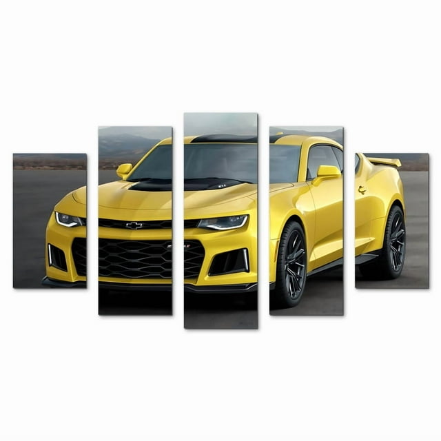 Cuadro Decorativo Auto Camaro ZL1 Amarillo Juego De 5 Piezas 150x80cm Ideal Para Sala Oficina Taller Decoración Moderna