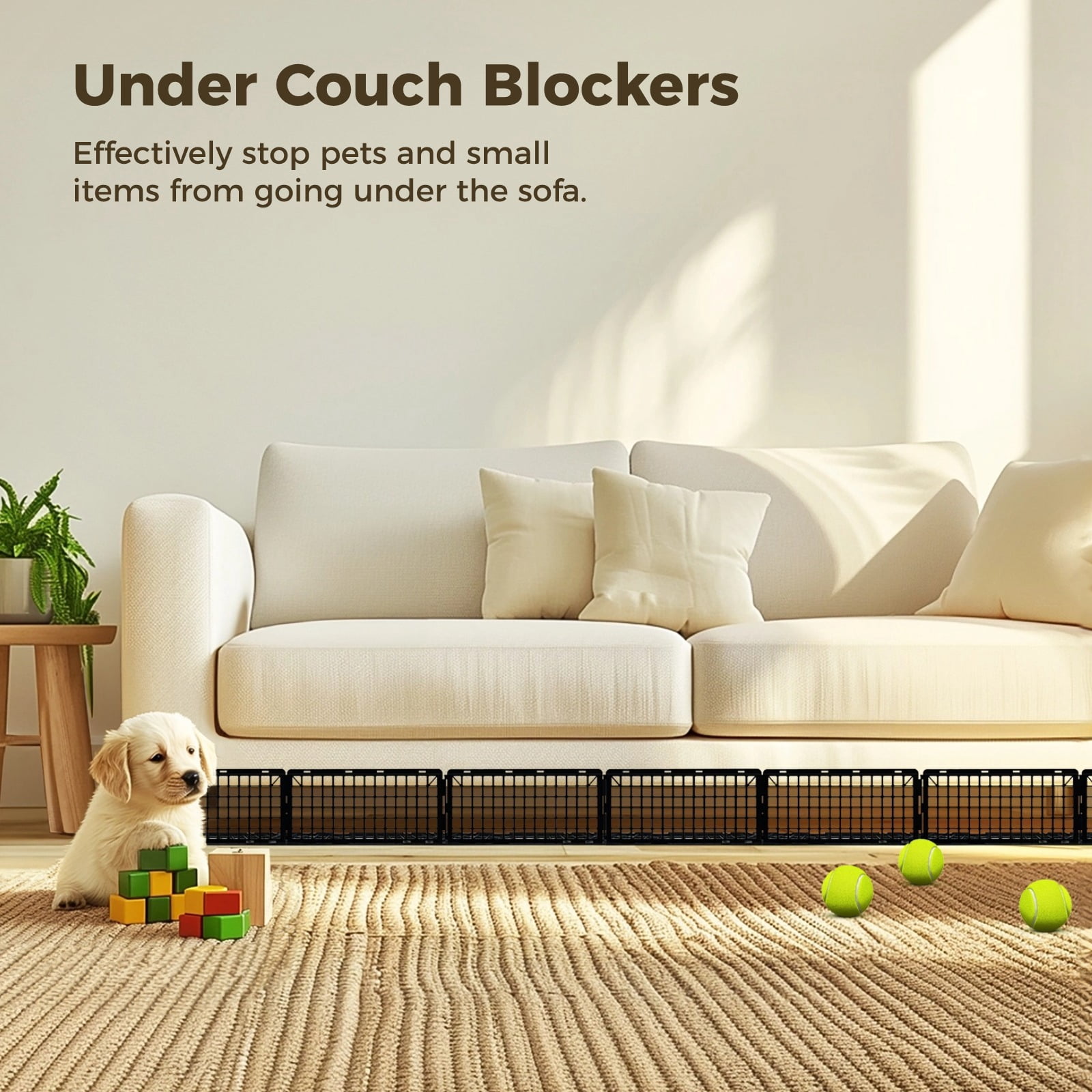 12 Pcs Under Couch Blockers, Furniture Underneath Stoppers, Plastic Under Bed Blockers, Couch Gap Protectors, Spliced Barriers to Stop Pets or Small Items from Going Under Sofa, Bed