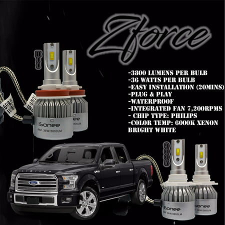 Zforce Low Beam+Fog Lights H11 & 9005 All-in-one Combo 6000K Xenon White for 2016-2015 Ford F150 R6 Philips LED Headlight Conversion Kit 36W 3800Lm Bulbs 5-Year (Best Leveling Kit For 2019 F150)