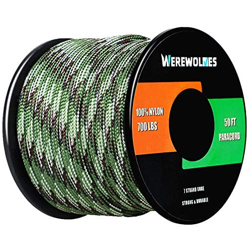 WEREWOLVES 700lb Paracord/Parachute Cord Type III 7 Strand 100% Nylon Core and Shell 700 lb Tensile Strength Paracord Spool