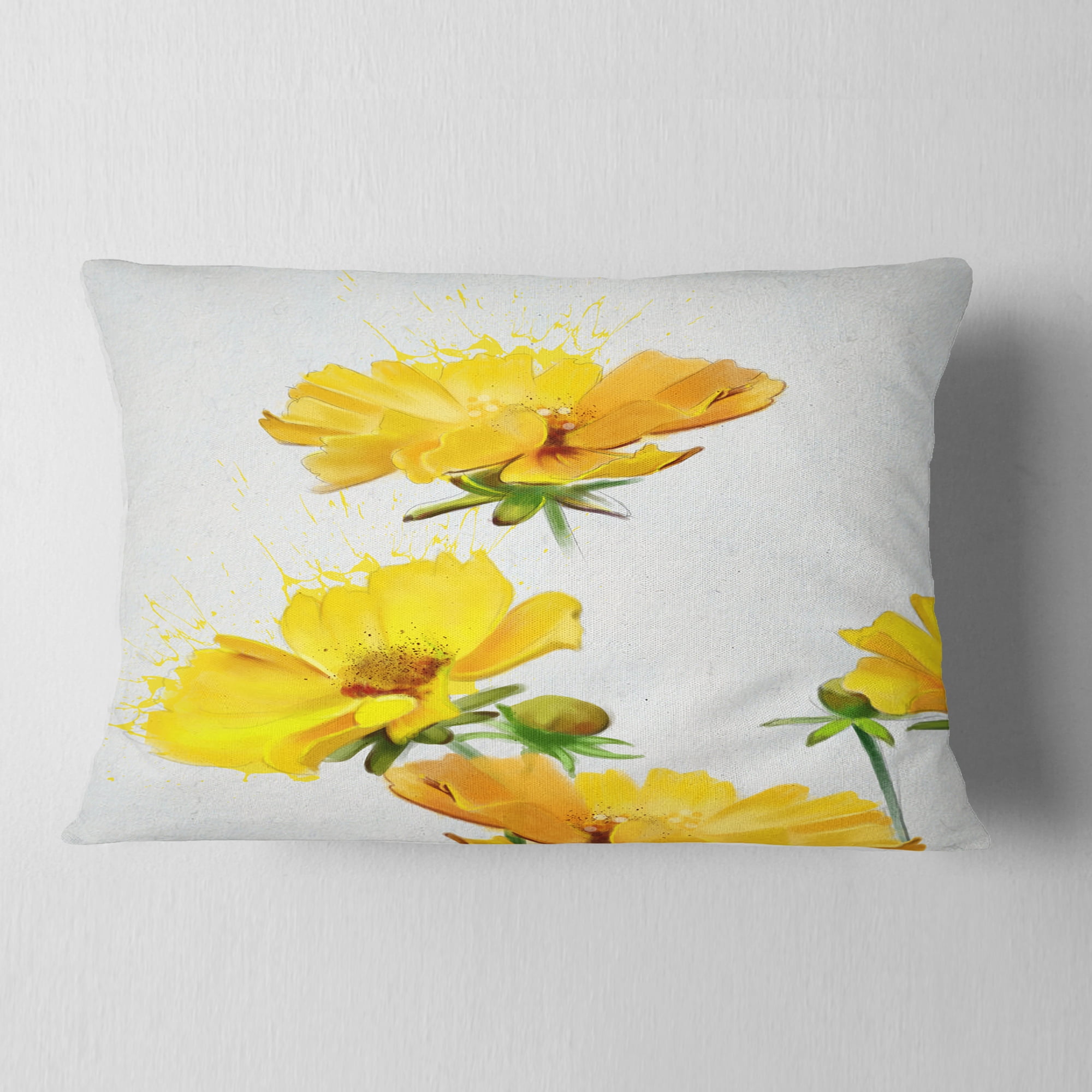 Designart Beautiful Yellow Flowers on White - Floral Throw Pillow - 12x20