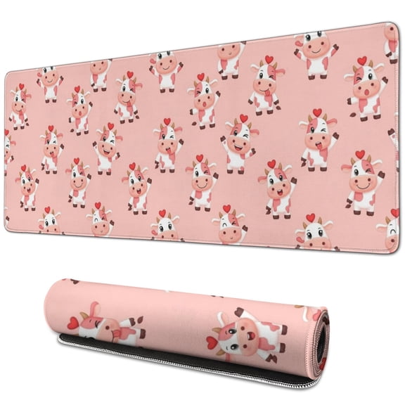 Long Mouse Pads for Desk,Pink Cow Heart Pattern Desk Mats on Top Of Desks, Desk Mouse Pad Extra Large with 3mm Non-Slip Base and Stitched Edge for Gaming,Office,Work,Home 31.5"x11.8"