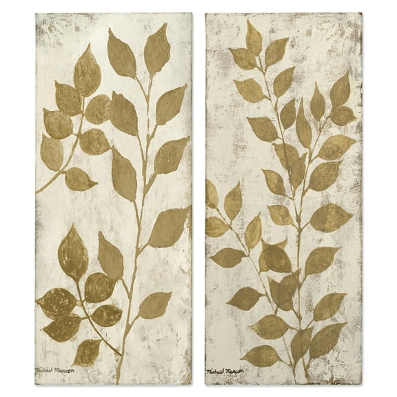 Stupell Industries Distressed Natural Leaves Floral & Botanical Painting Wrapped Canvas Art Print Wall Art, 10 x 24, Set of 2