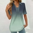 thumbnail image 2 of DianGeFu Ladies Tops under $10,Fashion Women's Gradient Printed Blouses Short Sleeved T-Shirt Turndown Collar Top,Mint Green,S, 2 of 5