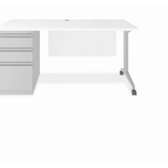 Alera Modern Teacher Series Pedestal Desk, Left-Side Pedestal: Box/Box/File, 60" x 24" x 28.75", White/Silver