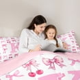 thumbnail image 4 of jejeloiu Girls Personalized Monogram K Full Size Comforter Sets For Kids Gifts,Pink Lovely Bow Cherry Bedding Sets,Pink Reversible,3-Piece, 4 of 7