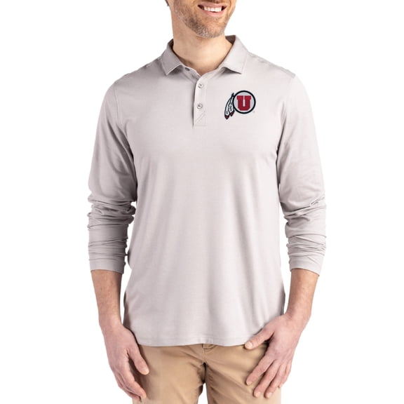 Men's Cutter & Buck  Gray Utah Utes Primary Coastline Epic Comfort Long-Sleeve Polo