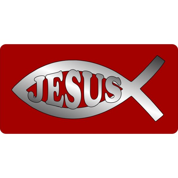 Jesus Fish Chrome On Red Photo License Plate