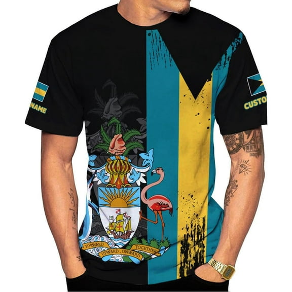 Personalized Bahamas Shirt 3D Custom Bahamas Flag Shirt for Men and Women Bahamas Pride Shirt (S)