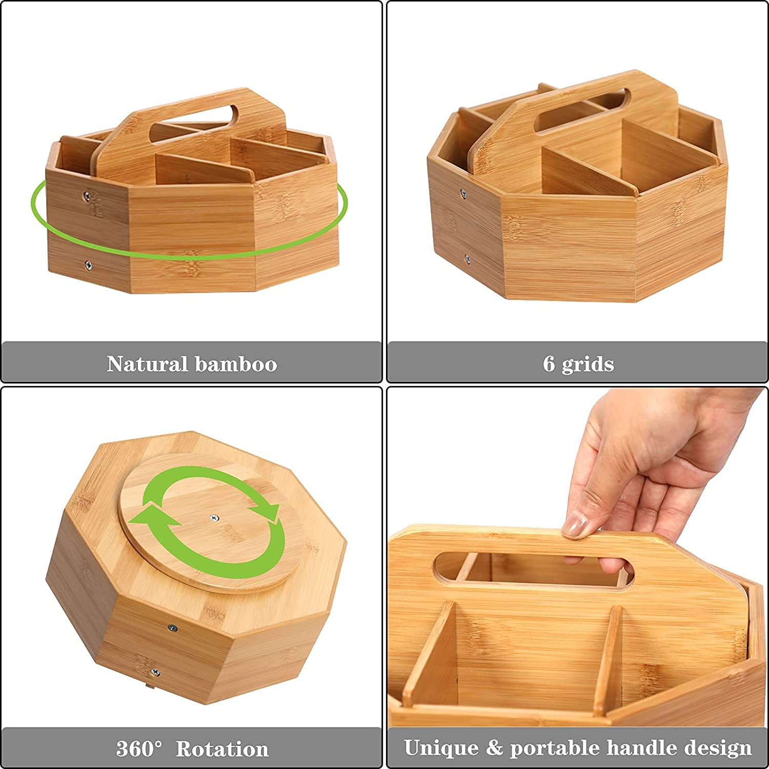 Natural Bamboo Tea Coffee Condiment Snack Packets Holder Storage Caddy Sectional Tray Snack Teabag Container for Home Office Kitchen Countertop Cabinet Rotating Tea Bag Organizer 