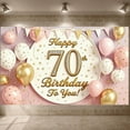 thumbnail image 3 of Pink Gold Theme 70th Birthday Banner Decorated Happy Birthday Display Golden Lettering Star Pattern Birthday Backdrop for 70th Birthday Party Senior Birthday Celebration Indoor Party Decoration, 3 of 9