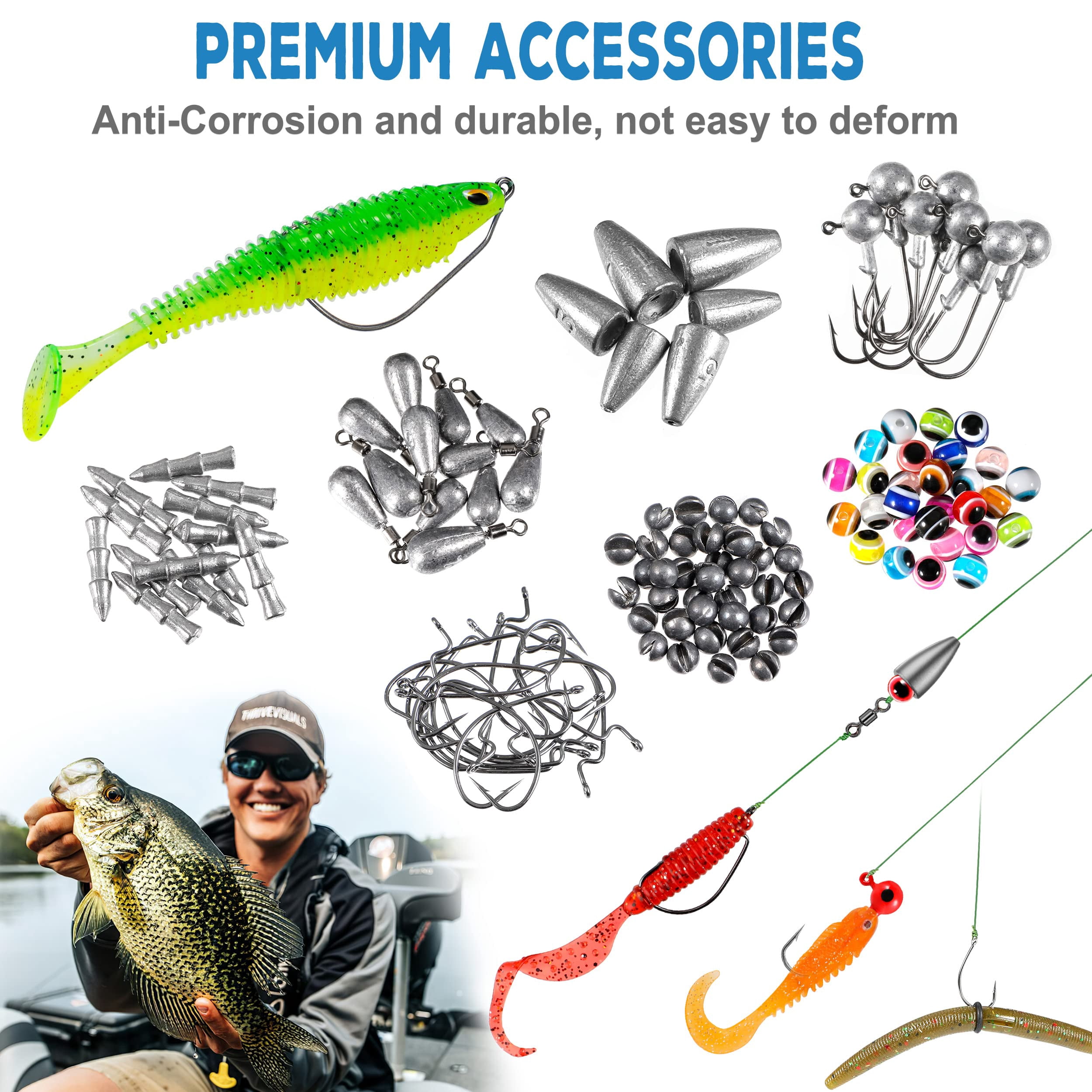 Fishing Lures Tackle Box Gifts For Men  Bass Trout Accessories Kit Saltwater & Freshwater Gear Including Topwater Hooks Spinnerbaits