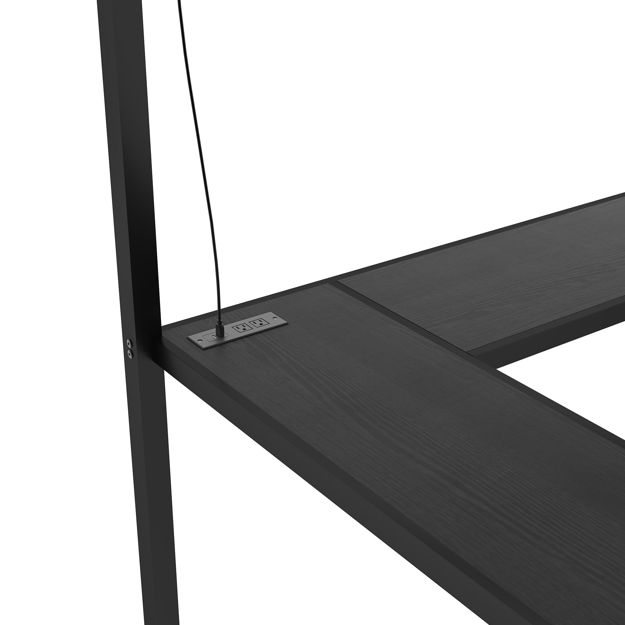 Aukfa Twin XL Loft Bed with L-Shaped Gaming Desk, Wardrobe, USB Ports & RGB Lights, Metal Loft Bed for Kids, Teens & Adults, Black