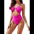 thumbnail image 2 of Traje de Baño de una Pieza para Mujer, con Control de Abdomen, Favorecedor, Atrevido, con Corte Alto, Rosa Roja M, 2 of 10