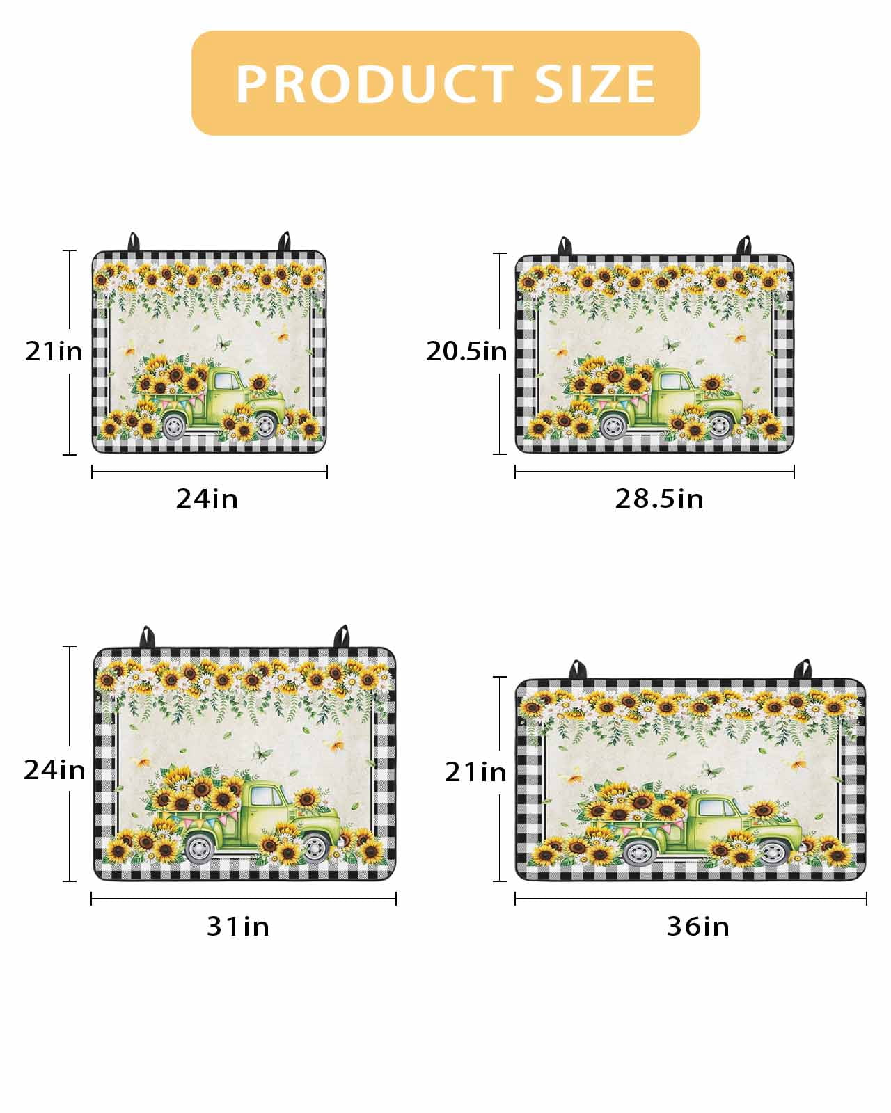 Large Induction Cooktop Protector Mat Sunflowers Stove Top Covers for Electric Stove, Spring Farmhouse Country Truck Leaf Black Plaid Decorative Stove Burner Cover Mats, Glass Top Stove Cover