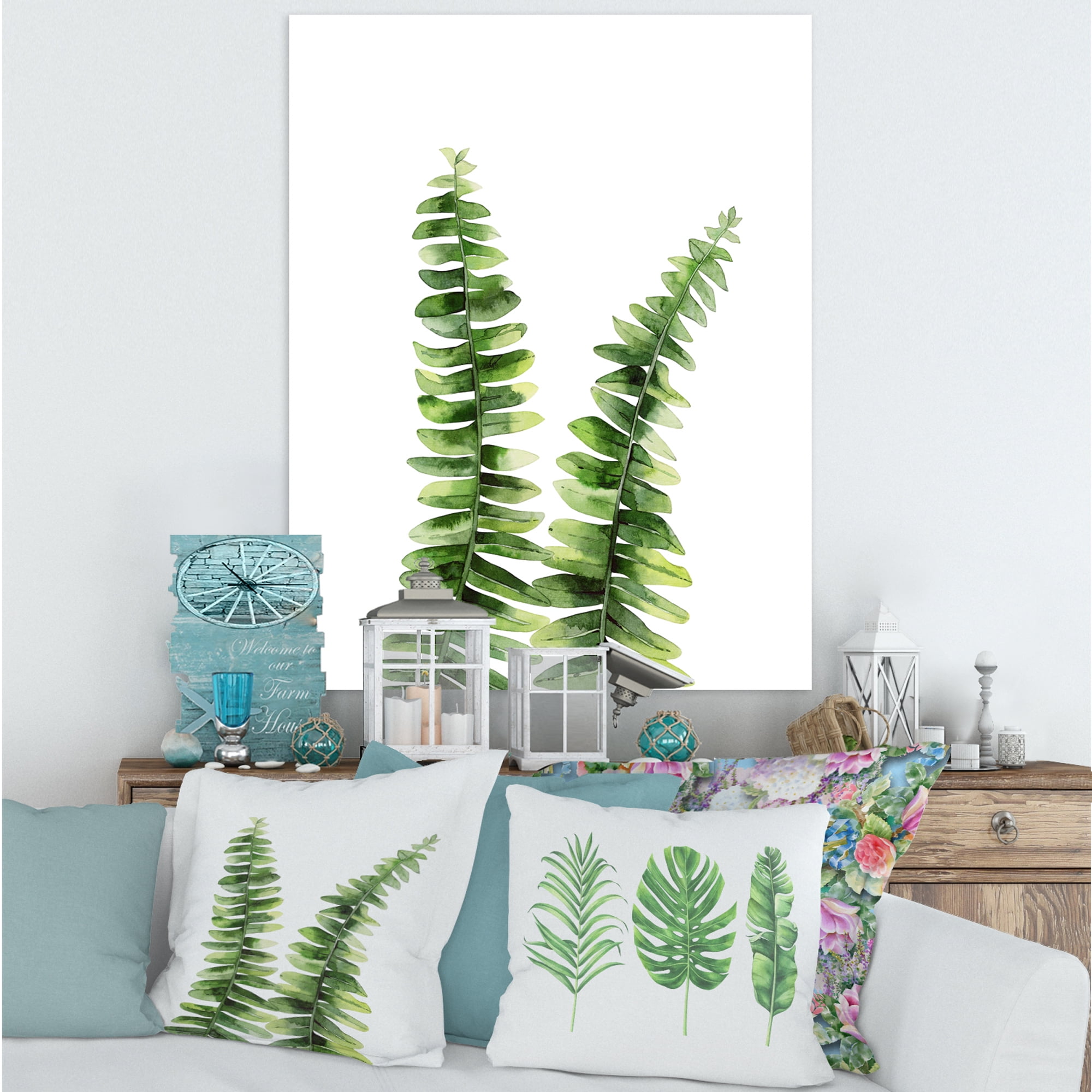 Designart ' Fern Plant Leaves Detail V ' Tropical Canvas Wall Art Print