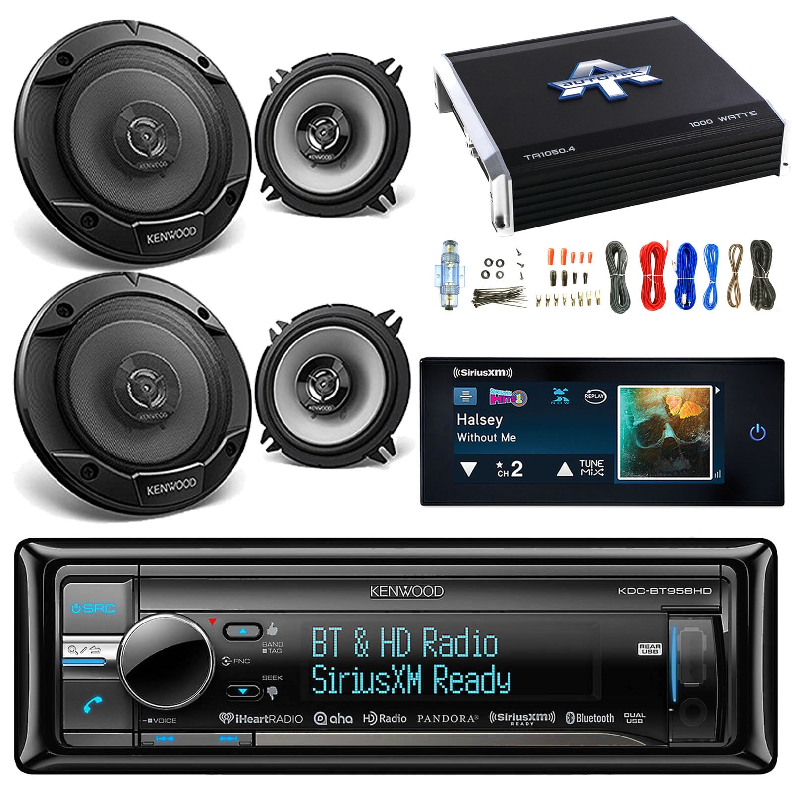 Kenwood CD Player BT HD Radio USB w/ Kenwood 2Way Car Speakers(2Pairs