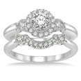 thumbnail image 2 of 1.00 Carat Antique Three Stone Flower Halo Bridal Set with Round Cut Diamond in 10k White Gold, 2 of 2