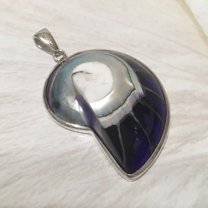 Unique Beautiful Hawaiian Large Genuine Nautilus Shell Necklace, Sterling Silver Natural Blue Nautilus Fossil Pendant, N8320 Birthday Gift