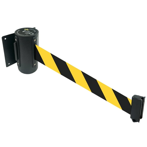 Retractable Wall Barrier By VIP Crowd Control in 96" Black/Yellow Belt