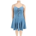 thumbnail image 5 of AURA Plus Size Sleeveless Washed Denim Mini Dress V Neck Spring Summer Urban Style, 5 of 9