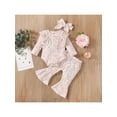 thumbnail image 2 of Seyurigaoka Baby Girls 3 Pieces Outfit, Floral Print Romper + Flare Pants + Headband, 2 of 8