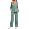thumbnail image 4 of Fantaslook Soft Pajamas for Women Set Side Slits Long Sleeve Sleepwear 2 Piece Lounge Sets with Pockets, 4 of 11