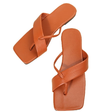 

Women s Plat Square Peep Toe Sandals Slip-on Style Casual Shoes with Anti Slip Sole Summer Beach Supply 43 Orange