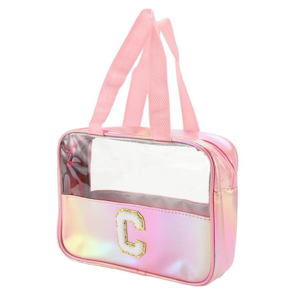 Unique Bargains 1 Pc Women Clear Letter C Makeup Bag for Vacation Outdoor Activities Pink PU