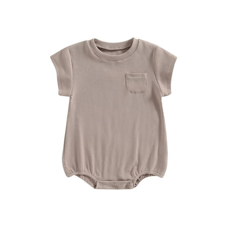 

Suanret Newborn Baby Boys Girls Summer Romper Casual Short Sleeve Jumpsuit Round Neck Solid Color Loose Bodysuit Dark Pink 18-24 Months
