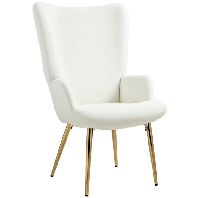 HOMCOM Wingback Accent Chair with Metal Legs for Living Room Bedroom White