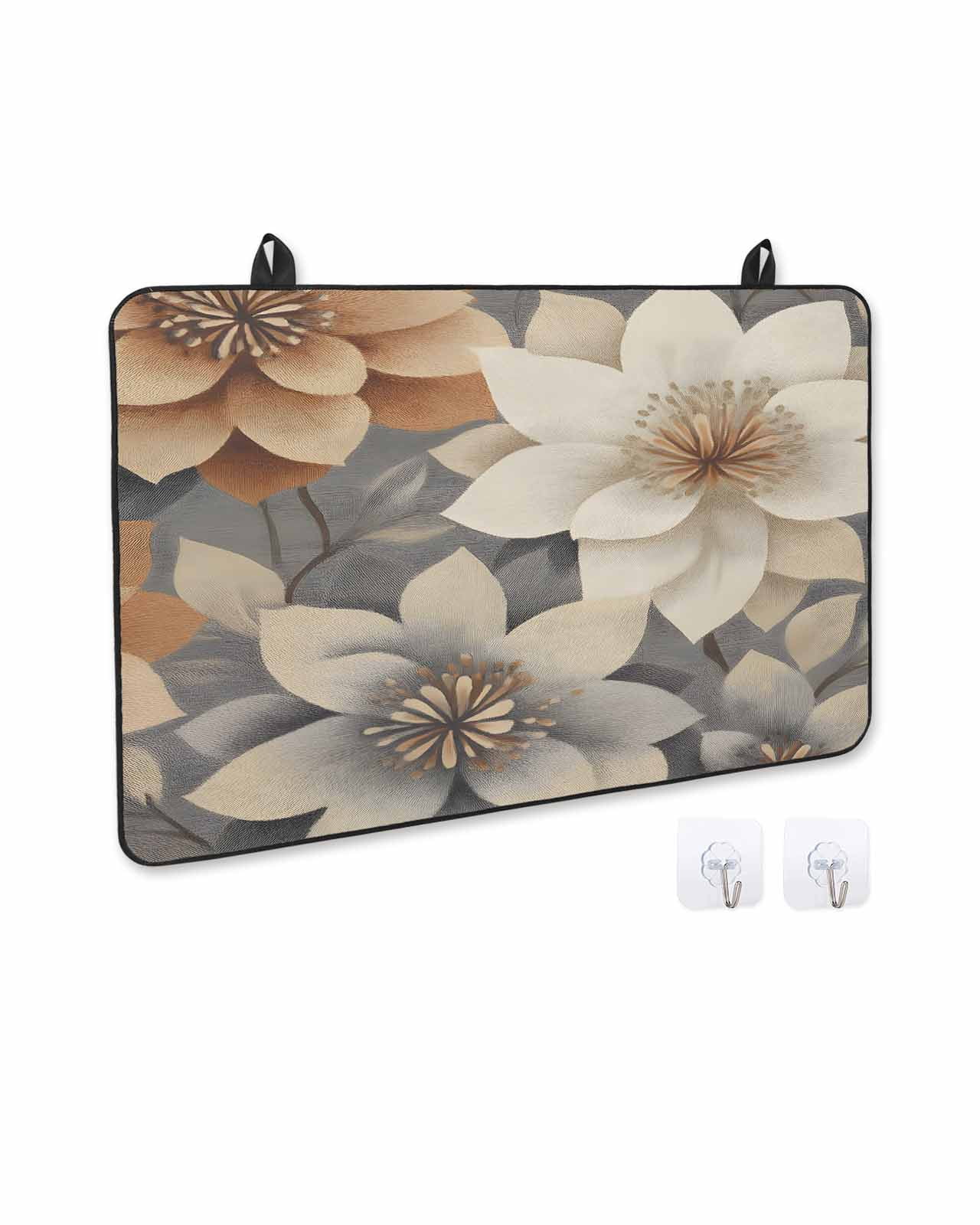 nqOlkjepod Large Induction Cooktop Protector Mat 24"x21", Burnt Orange Grey Flower Stove Top Covers for Electric Stove, Vintage Spring Floral Botanical Stove Burner Cover Mats, Glass Top Stove Cover