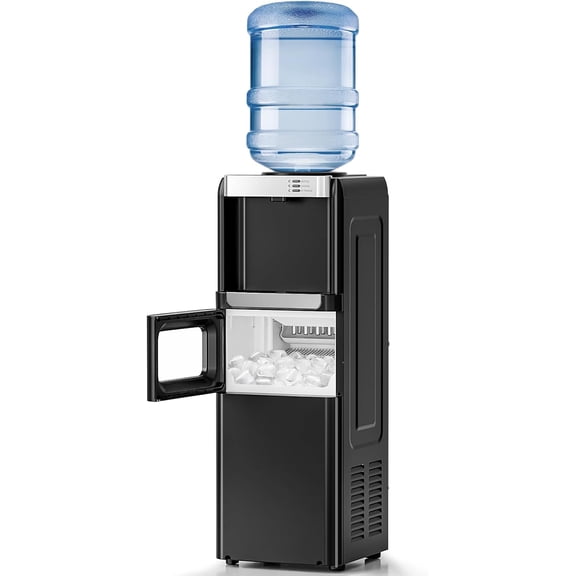 WAA 3-in-1 Black Water Cooler Top Loading,Hot & Cold Water,33LBS/24H Ice Maker with Child Lock