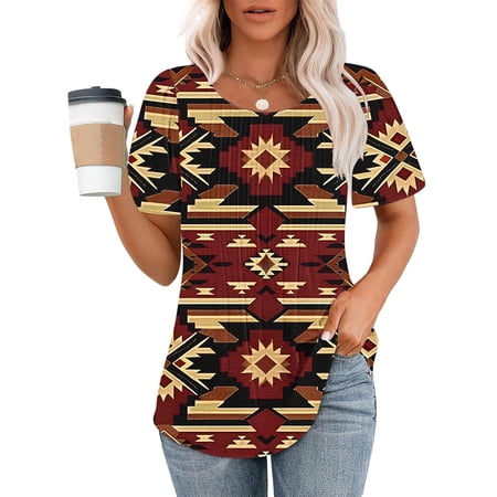 Patlollav Womens Tops Petal Short Sleeve Summer Casual Crew Neck Shirts Floral Printed Blouse Pleated Tunics