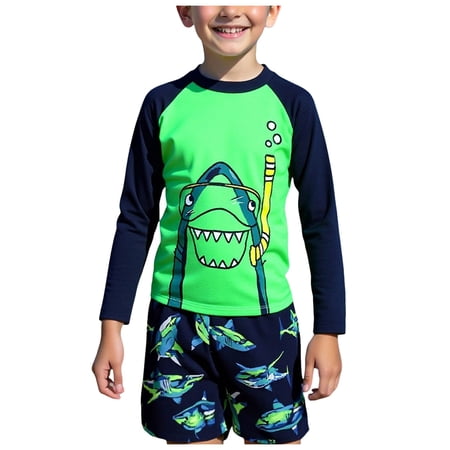 Karoyedx Toddler Boys Bathing Suit Boys Swimsuit Rash Guard Kids 2 Piece Bathing Suit Long Sleeve Swim Shirt & Trunks Green Size 5 Years