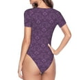 thumbnail image 3 of Uemuo Retro Florals Purple Pattern Women's One Piece Short Sleeve Swimsuit Rash Guard Surfing Modest Quick-drying Swimsuit Beach Essentials-X-Large, 3 of 9
