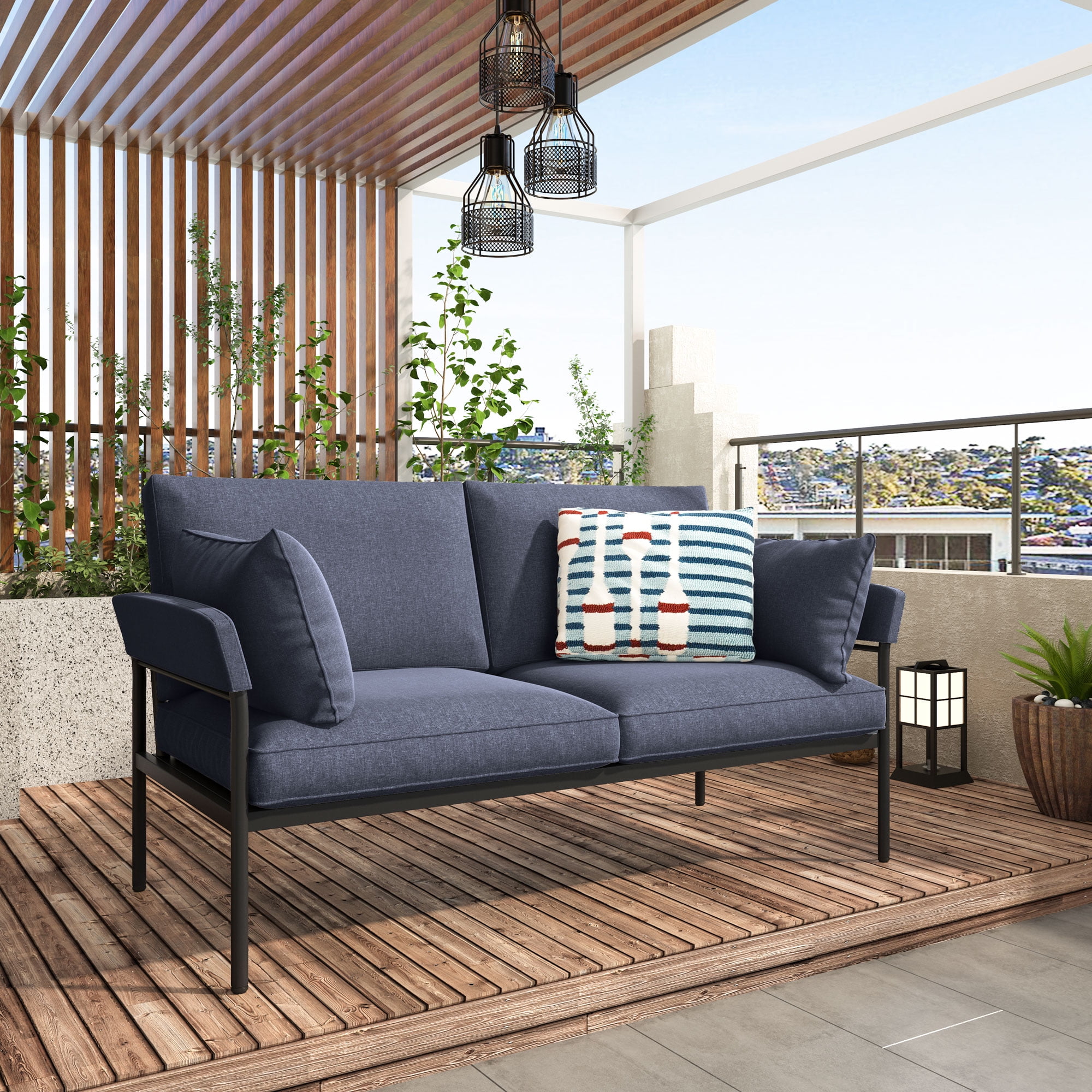 VANOMi 59'' Outdoor Couch Metal Patio Sofa Furniture with Detachable