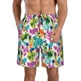 thumbnail image 2 of Uemuo Watercolor Flowers Pattern Men's Swim Trunks Hawaiian Beach Bathing Suit Swimsuits Beach Quick-Dry Shorts with Pockets-Medium, 2 of 9