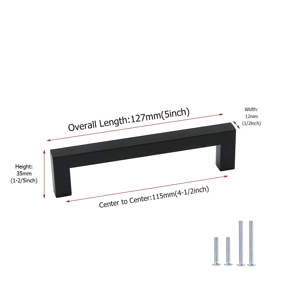 Fitviso 10 Pack 4.5 Inch(115mm) Hole Centers Modern Kitchen Cabinet Pulls Black Drawer Handles