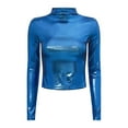 thumbnail image 2 of Sinleey Women's Long Sleeve Sparkly Party Glitter Shiny Metallic Tops Disco Dance Shirts Clubwear Blue S, 2 of 9