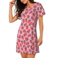 thumbnail image 2 of Honeii Strawberry Print Women's Loose Short Sleeve Nightgown, Soft Cotton Sleepwear, Comfy Loose Fit Pajama Dress for Sleep and Lounge, 2 of 6
